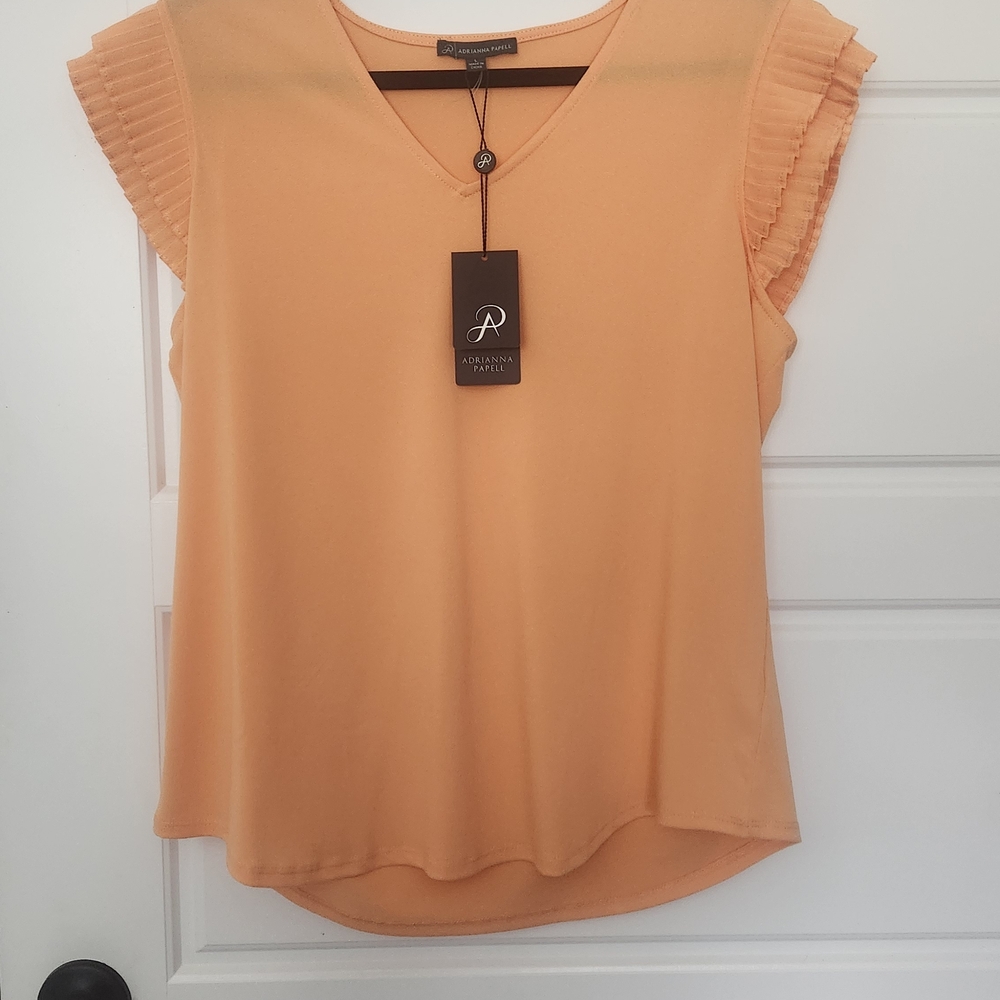 Adrianna Papell Apricot Pleated Sleeve Blouse